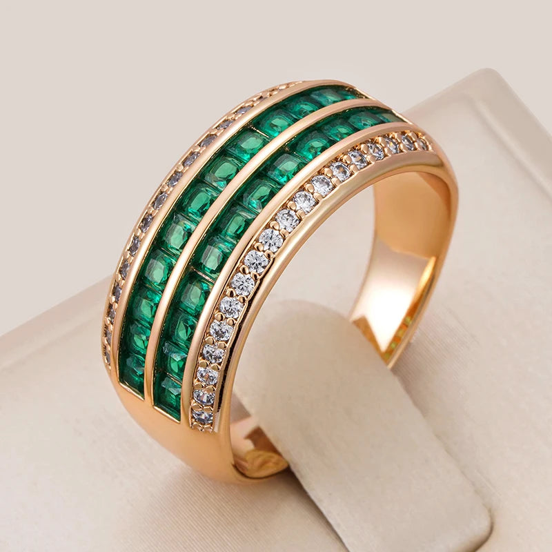 Wbmqda Luxury Retro Green Natural Zircon Big Ring For Women 585 Rose Gold Color Fine Wedding Party Antique Jewelry Accessories