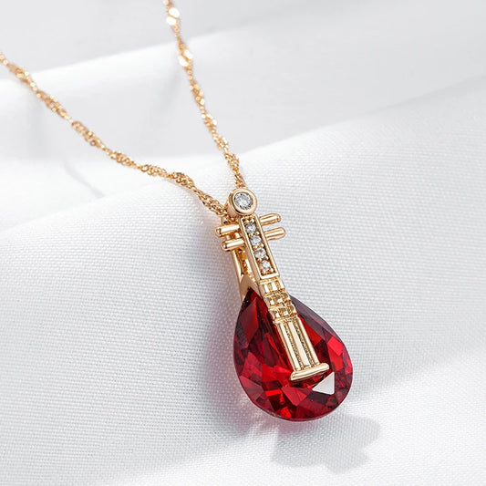 Wbmqda Luxury Red Natural Zircon Pendant And Necklace For Women 585 Rose Gold Color With White Stone Ethnic Wedding Jewelry Gift