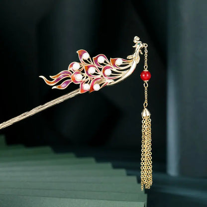 SUYU New Fashion Women's Vintage Fashion Headwear Light Luxury Phoenix Simulated Pearl Ancient Style Trendy Hairpin