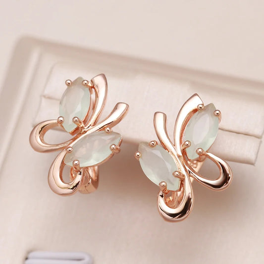 Kienl New Green Natural Zircon Earring for Women 585 Rose Gold Color Vintage Butterfly Drop Earring High Quality Daily Jewelry