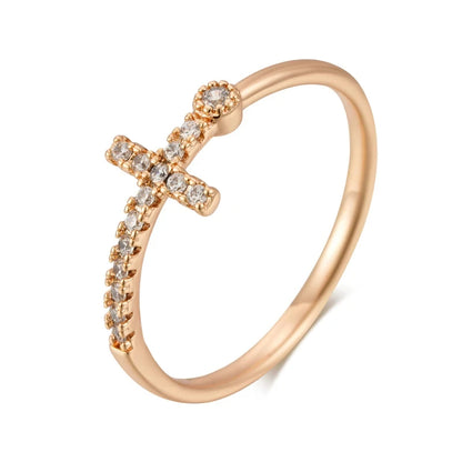 Wbmqda Cross Ring For Women 585 Rose Gold Color With Natural Zircon High Quality Daily Jewelry