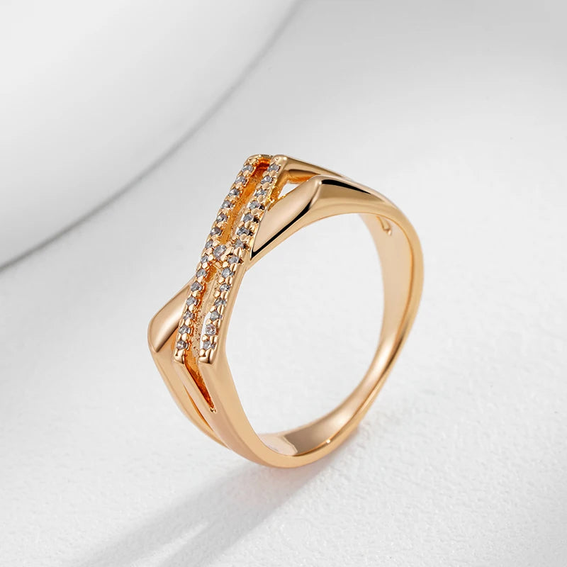 Wbmqda Simple Geometric Cross Zircon Ring For Women 585 Rose Gold Color Modern Trendy Style High Quality Daily Matching Jewelry