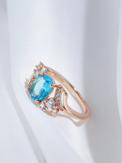 Kinel New Fashion 585 Rose Gold Wedding Ring Micro-wax Inlay Blue Natural Zircon Women Ring Vintage High Quality Daily Jewelry