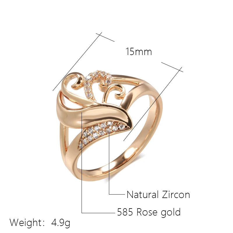 Wbmqda Hot Geometric Texture Natural White Zircon Rings For Women 585 Rose Gold Color Party Wedding Luxury Jewelry Gift