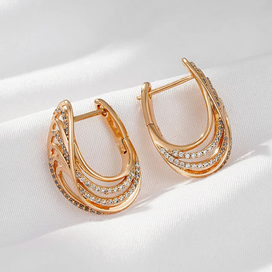 Wbmqda Luxury Elegant 585 Rose Gold Color Natural Zircon Hoop Earrings For Women Wedding Party Fine French Jewelry Accessories