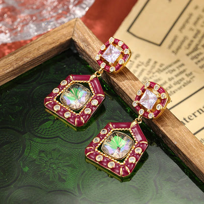 SUYU Spring New 2024 Retro Earrings Women's Light Luxury Palace Style Long Zircon Inlaid Earrings Banquet Daily Accessories