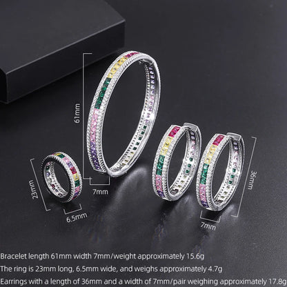 Women's Light Luxury Colorful Zircon Bracelet Bracelet Double sided Gradient Earrings Adjustable Size Suitable for Men's Rings