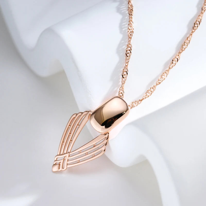 Kinel New Fashion Glossy Pendant Necklace for Women Unusual Geometry Hollow 585 Rose Gold Color Ethnic Bride Daily Fine Jewelry