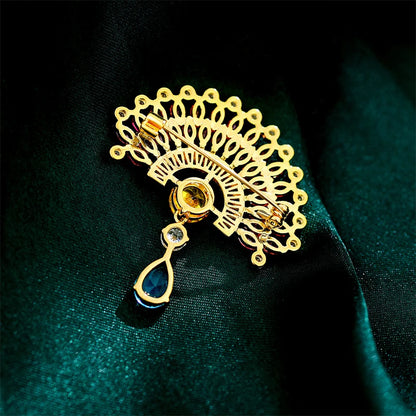 SUYU Inlaid Color Cubic Zirconia Fan Brooch Water Drop Shaped Brooch Ornament Gift Pin