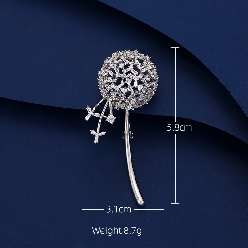 SUYU Autumn New Minimalist And Fashionable Dandelion Brooch Hollowed Out Micro Inlaid Zircon Brooch Coat Accessory Gift