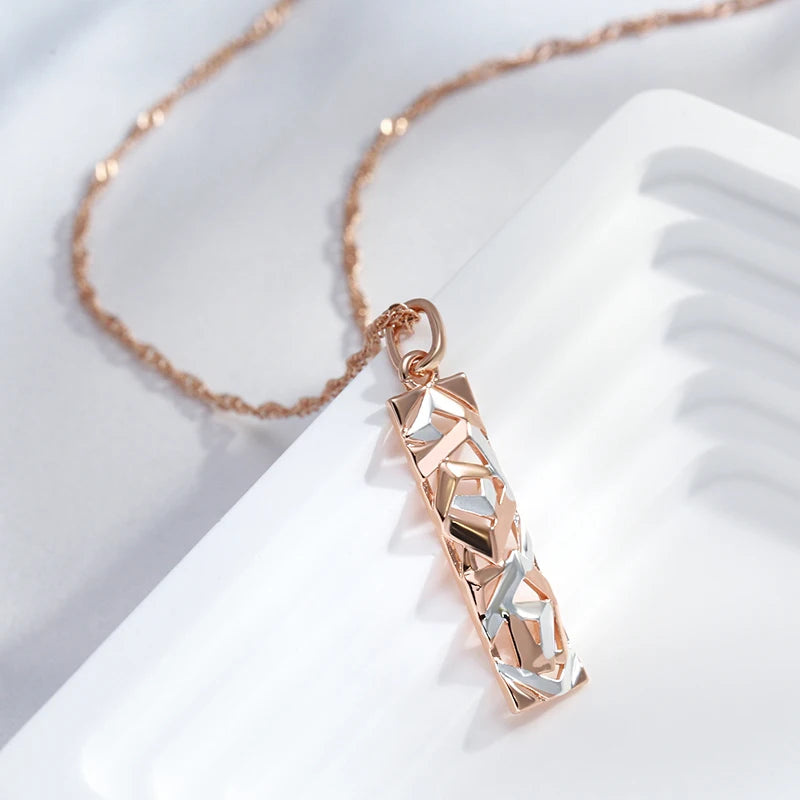 Kinel New Fashion Square Wide Pendant Necklace for Women 585 Rose Gold Silver Color Mix Boho Long Necklace Ethnic Retro Jewelry