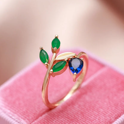 Kinel Hot Vintage Leaf Rings for Women Simple 585 Rose Gold With Natural Zircon Korean Ring High Quality Daily Fine Jewelry