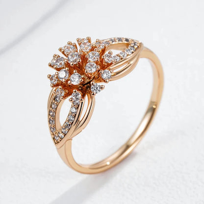 Wbmqda Flower Rings For Women 585 Rose Gold Color With Natural Zircon Luxury Jewelry Accessories