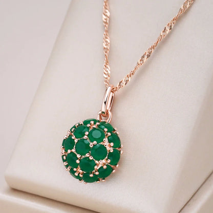 Kinel Unusual Full Sparkling Green Natural Zircon Pendant Necklace for Women Luxury 585 Rose Gold Color Party Daily Fine Jewelry