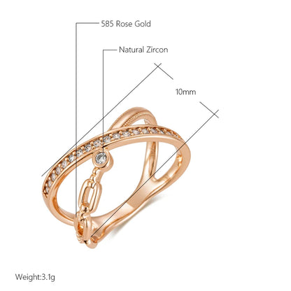 Wbmqda New 585 Rose Gold Color Geometric Crossover Zircon Ring For Women Unusual Fashion Design High Quality Daily Fine Jewelry