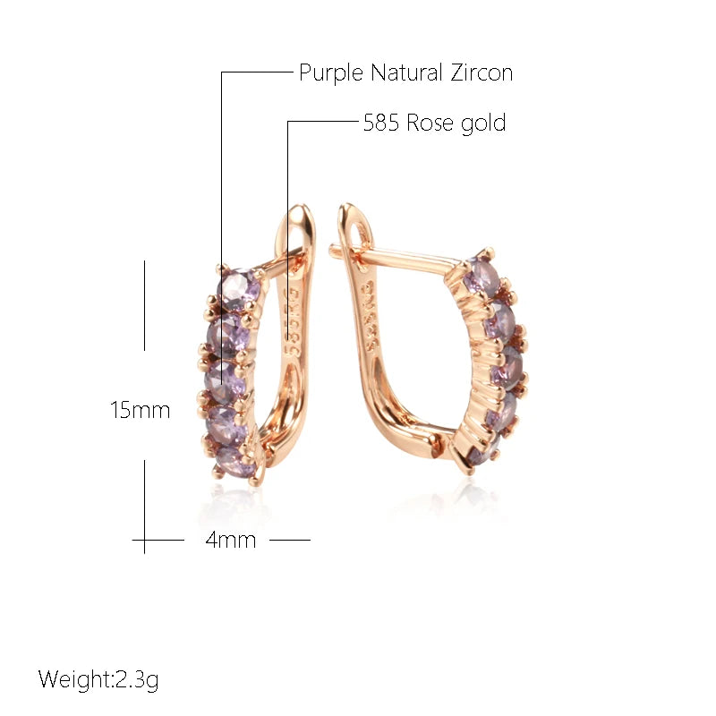 Wbmqda Purple Natural Zircon Round Cut Drop Earrings for Women 585 Rose Gold Color Luxury Fashion Daily Matching Fine Jewelry