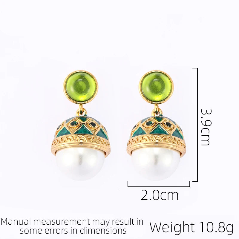 SUYU Fashionable Copper Plated Enamel Vintage Earrings For Women Light Luxury Elegant Temperament And Imitation Pearl Earrings