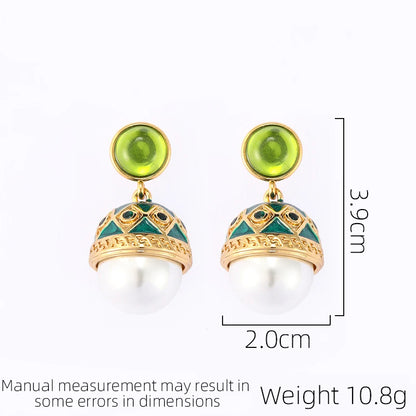 SUYU Fashionable Copper Plated Enamel Vintage Earrings For Women Light Luxury Elegant Temperament And Imitation Pearl Earrings