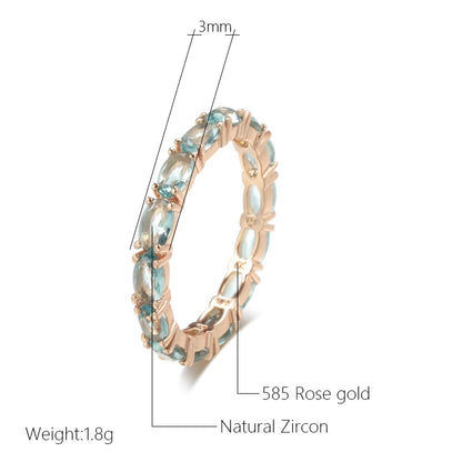 Wbmqda Full Light Blue Natural Zircon Ring For Women 585 Rose Gold Color Wedding Party Accessories 2023 Trendy Crystal Jewelry