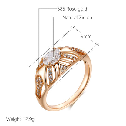 Kinel Luxury Shiny Oval Natural Zirconia Ethnic Bride Ring For Women 585 Rose Gold Color Wedding Accessories Daily Fine Jewelry