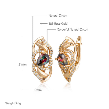 Wbmqda Sparkling Colourful Natural Zircon Drop Earrings For Women 585 Rose Gold Color Ethnic Bride Wedding Party Fine Jewelry