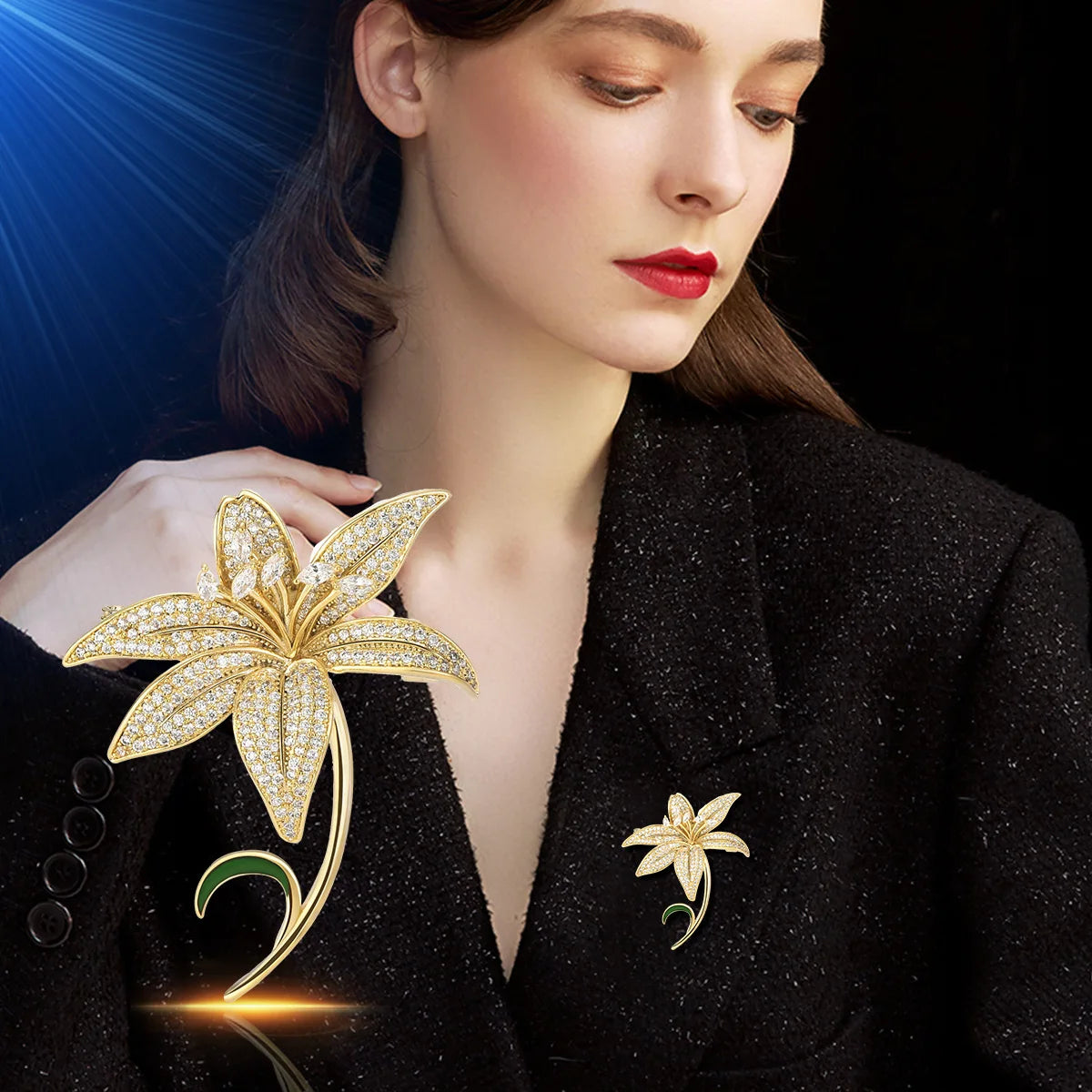 SUYU Luxury Copper Micro Inlaid Cubic Zirconia Lily Brooch Dress Matches Event Occasion Gift Wholesale