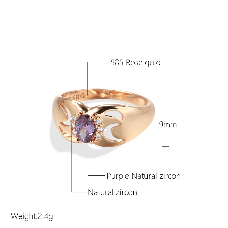 Kinel New Fashion Rings for Women 585 Rose Gold With Micro Wax Inlay Oval Purple Natural Zircon Bridal Ring Wedding Jewelry