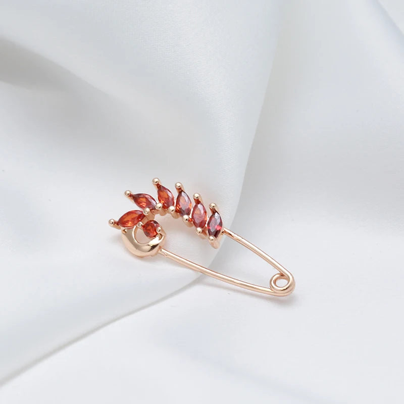 Kinel 2022 New Unique Red Natural Zircon Boutonniere 585 Rose Gold Fine Brooch for Women Fashion Creative Wedding Jewelry Hot