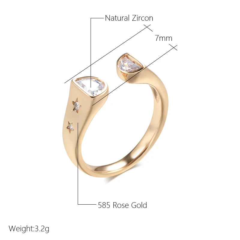 Kinel Hot Fashion Bride Wedding Rings 585 Rose Gold Unique Natural Zircon Open Rings for Women High Quality Fine Daily Jewelry