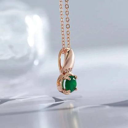 Wbmqda Round Emerald Stone Pendant And Necklace For Women 585 Rose Gold Color Daily High Quality Zircon Neck Chain Jewelry