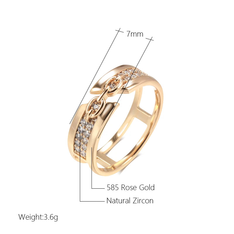 Wbmqda Unique Chain Shape Ring For Women 585 Rose Gold Color With White Natural Zircon High Quality Daily Match Fashion Jewelry