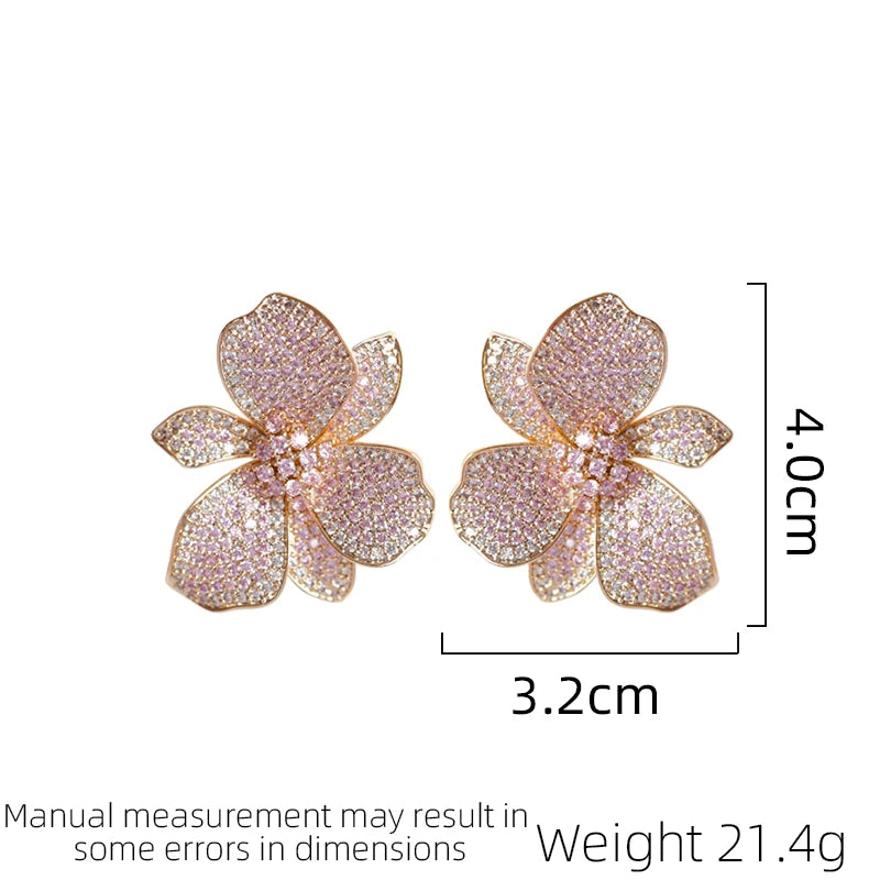 2023 Autumn Women's Fresh and Sweet Flower Earrings Fashion Inlaid Zircon Luxury Earrings