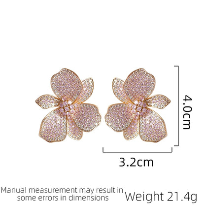 2023 Autumn Women's Fresh and Sweet Flower Earrings Fashion Inlaid Zircon Luxury Earrings