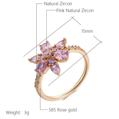 Wbmqda Luxury Pink Crystal Genuine Jewelry Ring For Women 585 Rose Gold Color Fashion Romantic Zircon Accessories 2023 Trending