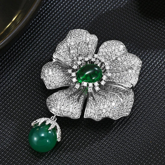 SUYU Style Copper Micro Inlaid Cubic Zirconia Five-Leaf Brooch  Female Accessories Gift Wholesale