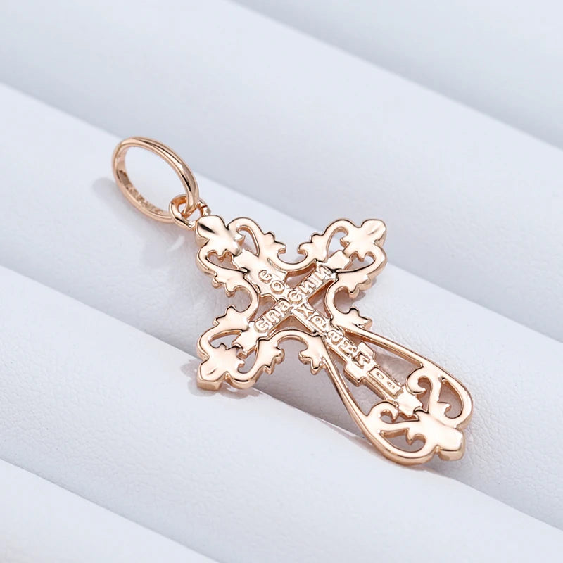 Kinel New Orthodox Church Cross Pendant Necklace for Women Men 585 Rose Gold Silver Color Mix Charm Daily Fine Ethnic Jewelry