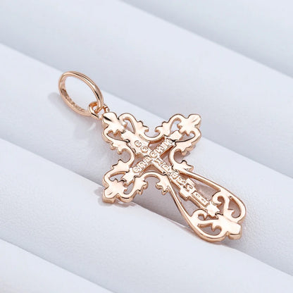 Kinel New Orthodox Church Cross Pendant Necklace for Women Men 585 Rose Gold Silver Color Mix Charm Daily Fine Ethnic Jewelry