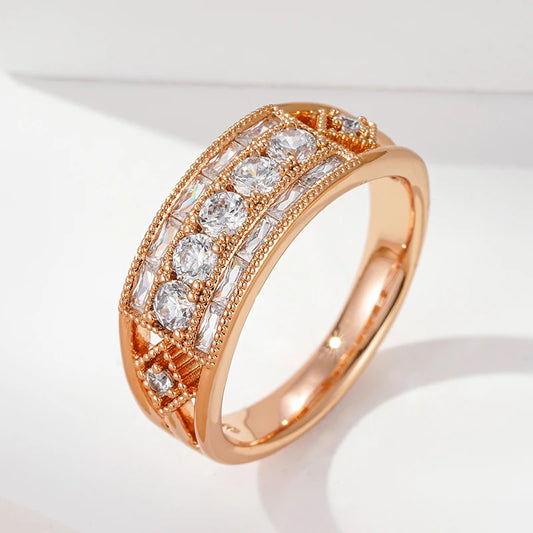 Wbmqda 585 Rose Gold Color Sparkling Natural Zircon Big Ring For Women  Classic Retro Ethnic Bride Wedding Party Fine Jewelry