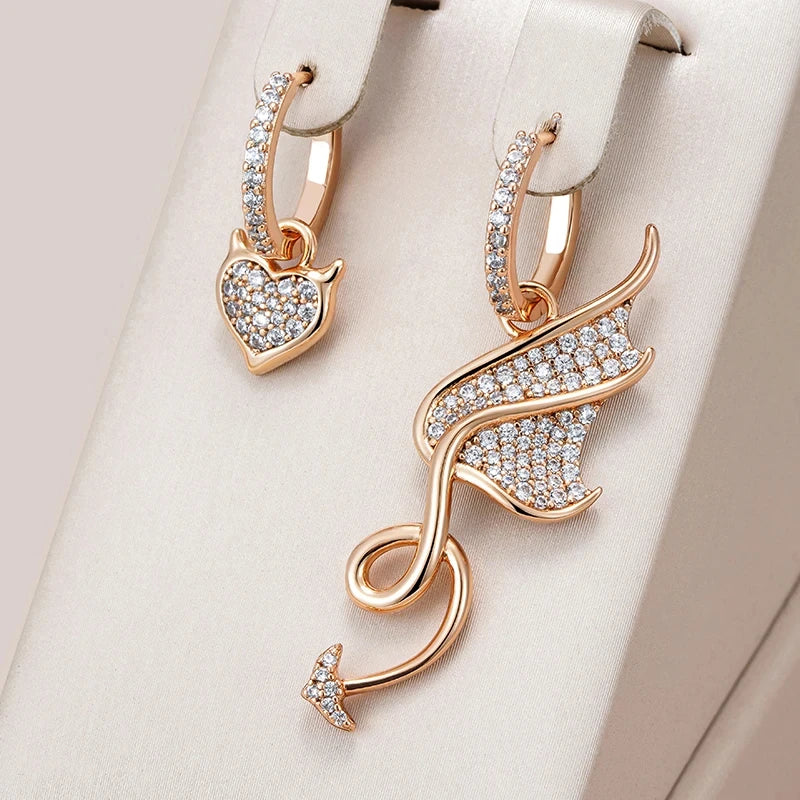 Wbmqda Devil Shape Asymmetrical Big Drop Earrings For Women 585 Rose Gold Color With Natural Zircon Personality Punk Jewelry