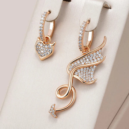 Wbmqda Devil Shape Asymmetrical Big Drop Earrings For Women 585 Rose Gold Color With Natural Zircon Personality Punk Jewelry