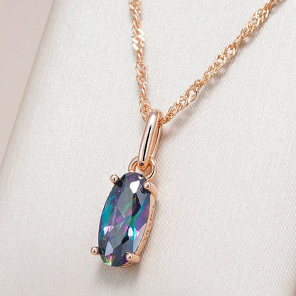 Wbmqda Colorful Stone Pendant And Necklace For Women 585 Rose Gold Color Simple Fashion Jewelry Accessories