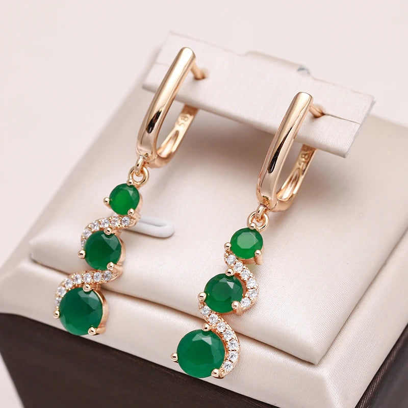 Wbmqda Luxury Elegant 585 Rose Gold Color Emerald Long Drop Earrings For Women Retro Ethnic Wedding Party Jewelry Accessories