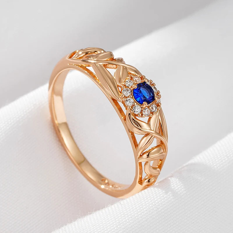 Wbmqda Luxury Elegant Blue Natural Zircon Ring For Women 585 Rose Gold Color Ethnic Bride Wedding Party Fine Jewelry Accessories