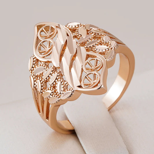 Kinel Fashion Glossy Ethnic Bride Rings for Women Unusual Creative Hollow Rhombus 585 Rose Gold Color Daily Fine Vintage Jewelry