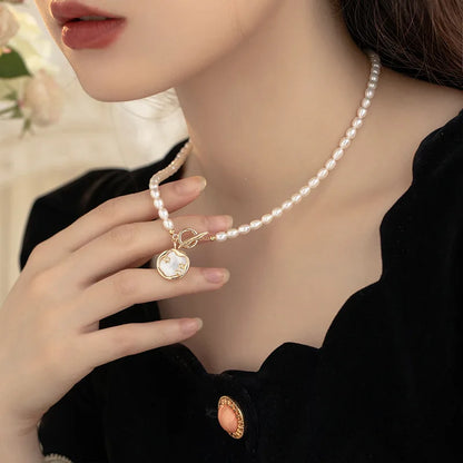 SUYU 5-6mm Natural Freshwater Pearl Necklace For Women's Light Luxury Design Round Brand Star Pendant Ot Buckle Trendy