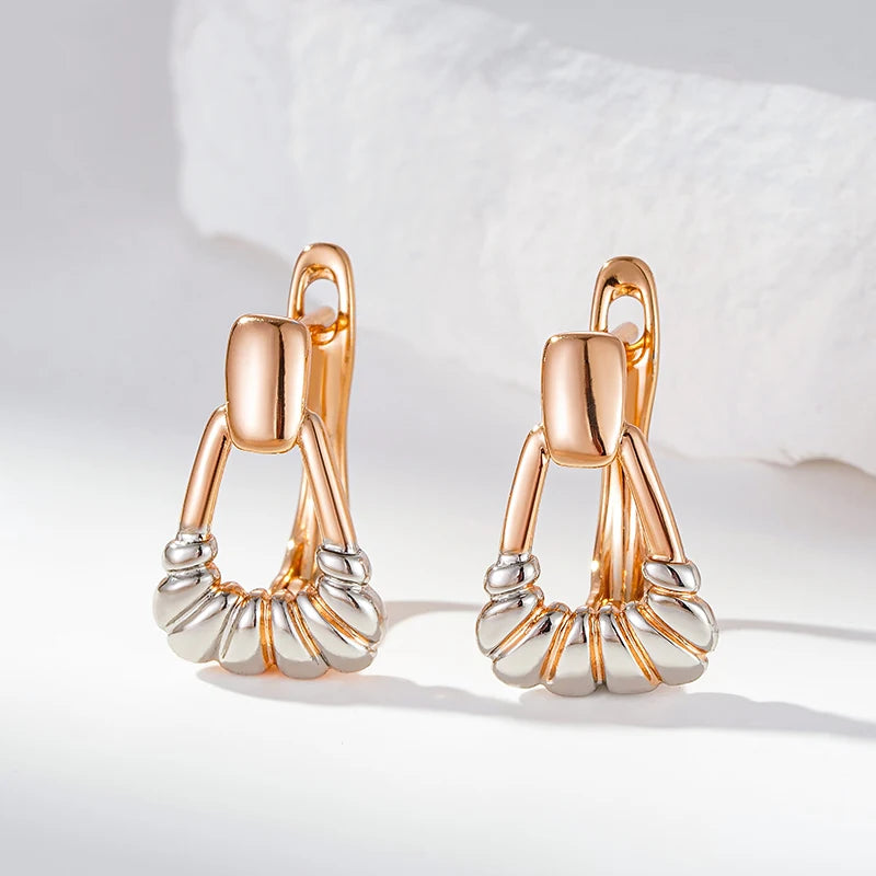 Wbmqda 585 Rose Gold Mixed Silver Color Geometric Hollow Drop Earrings For Women Unusual Fashion Design Daily Match Fine Jewelry