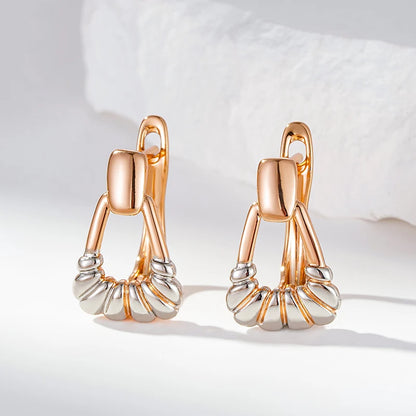 Wbmqda 585 Rose Gold Mixed Silver Color Geometric Hollow Drop Earrings For Women Unusual Fashion Design Daily Match Fine Jewelry