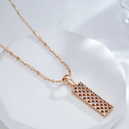 Kinel New Full Natural Zircon Square Pendant Necklace Fashion 585 Rose Gold Color Women Daily Necklace High Quality Fine Jewelry