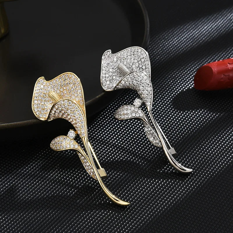 SUYU Autumn New Korean Fashion Micro Inlaid Zircon Women's Light Luxury Brooch Versatile and Creative Tulip Brooch Accessories