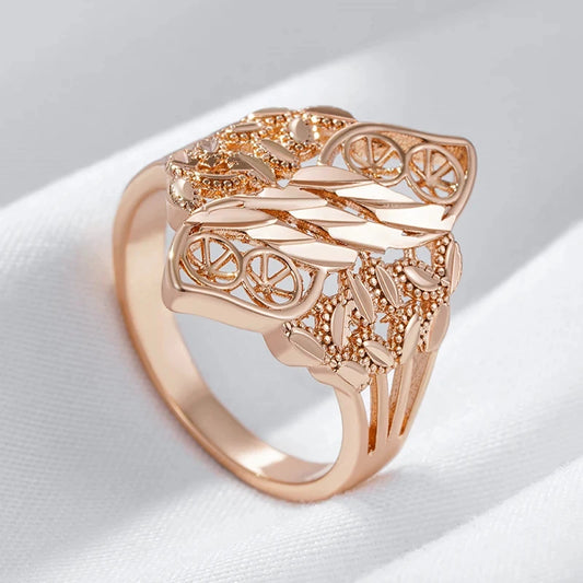 Wbmqda Retro Hollow Flower 585 Rose Gold Color Ring For Women  Unique Pattern Rhombus Ethnic Jewelry 2024 New